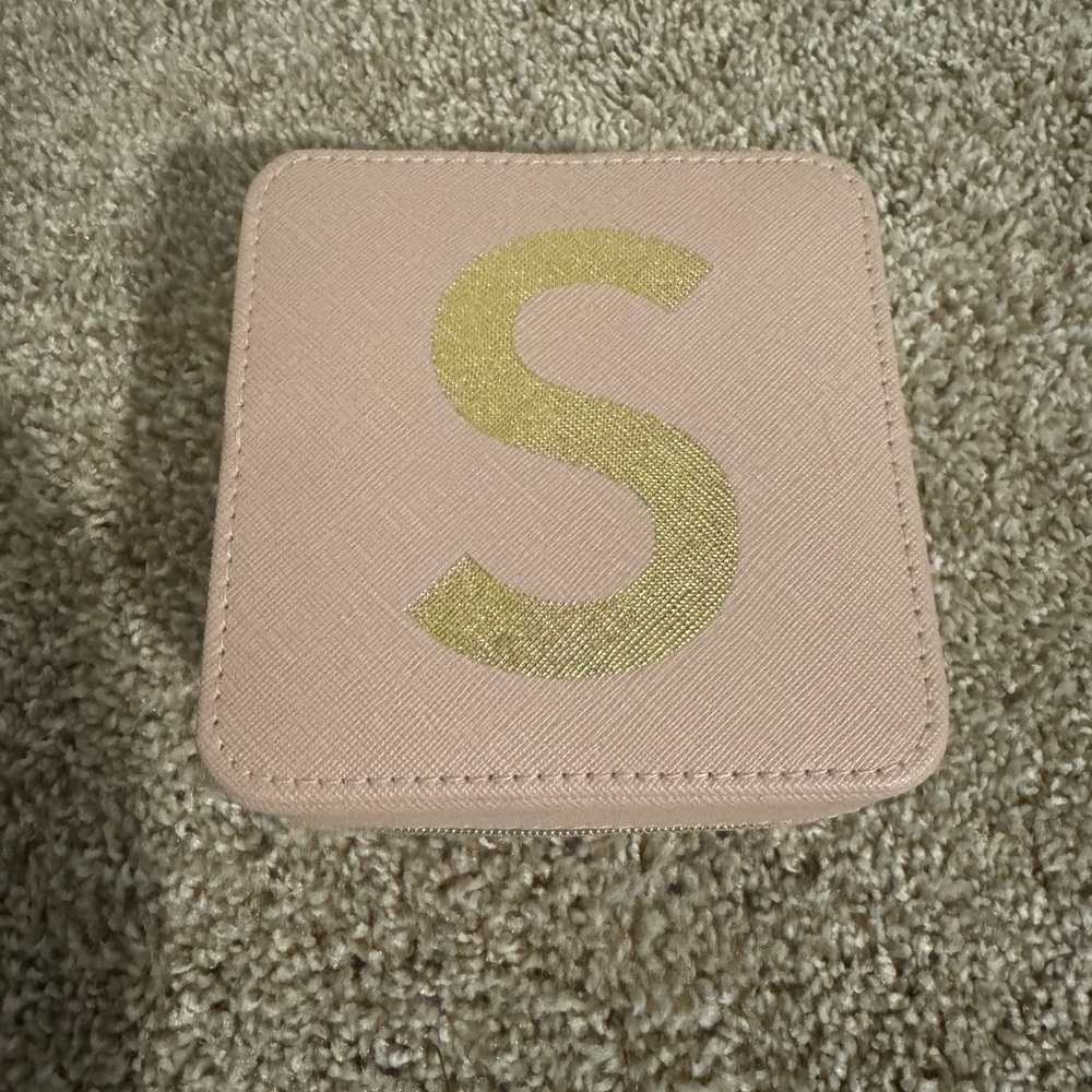 Pink Jewelry Case with Gold S Initial